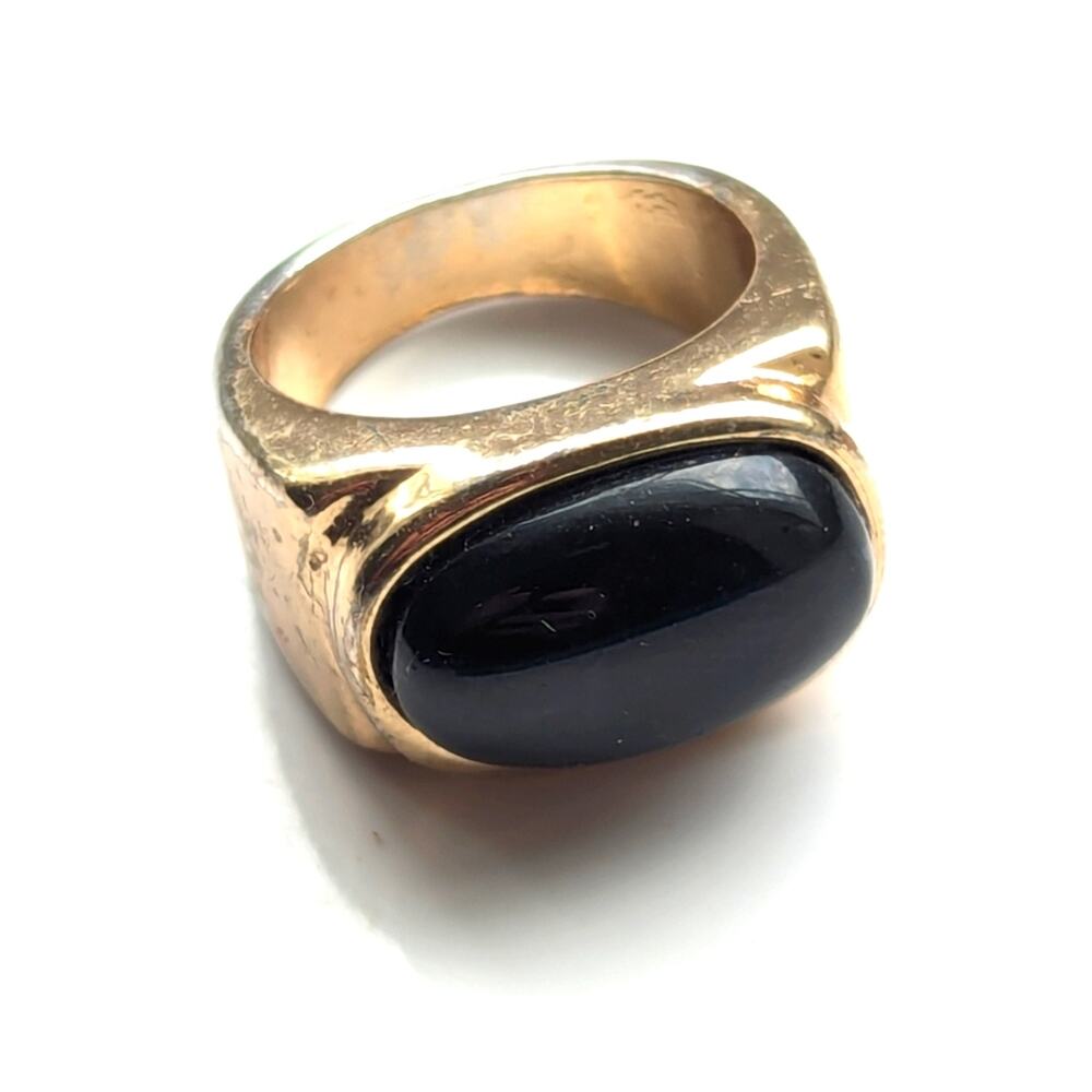 Vintage Light Gold Tone Heavy Faux Onyx Chunky Statement Cocktail Ring Size 5.5